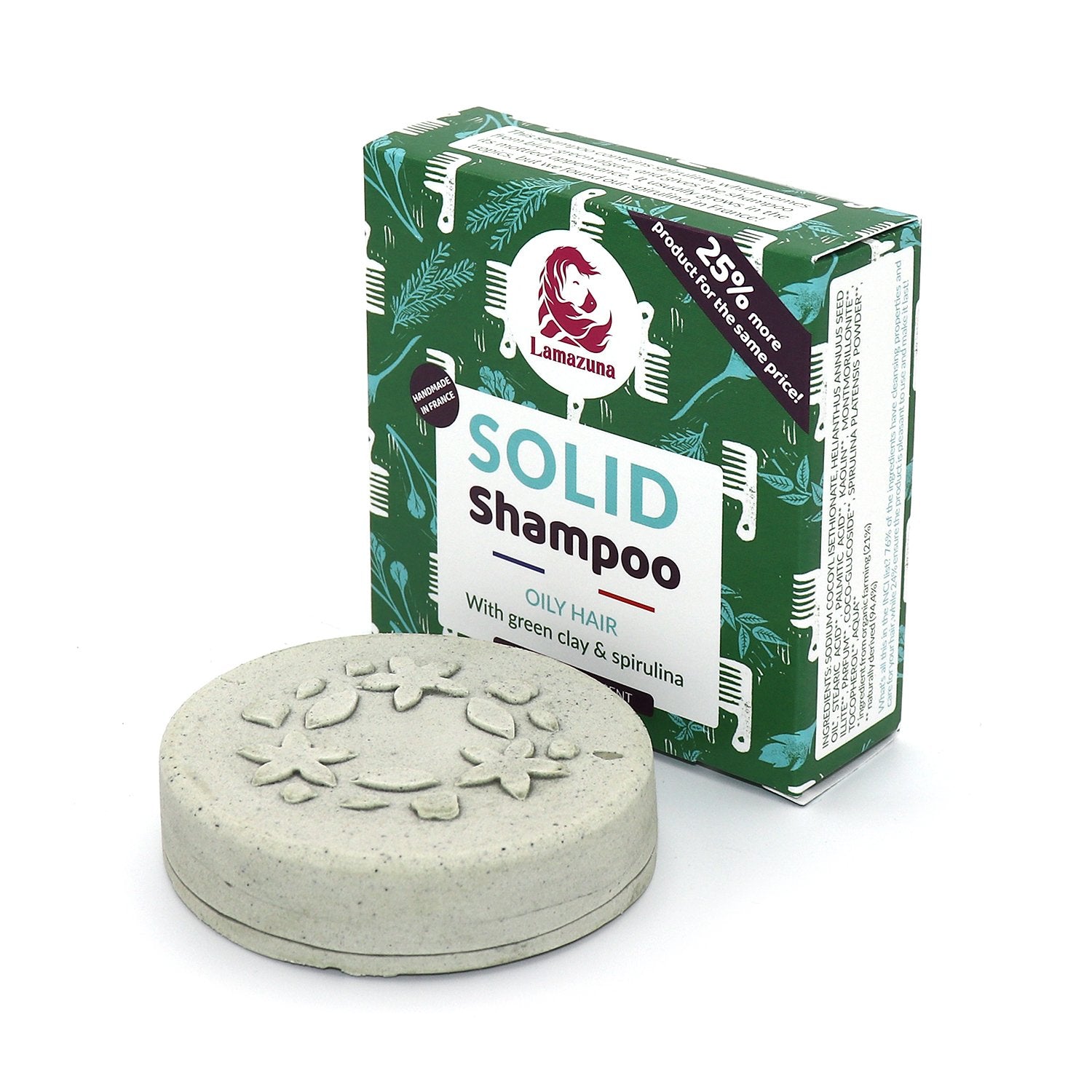 Lamazuna Tuhý šampon pro mastné vlasy se zeleným jílem a spirulinou (70 g) Lamazuna