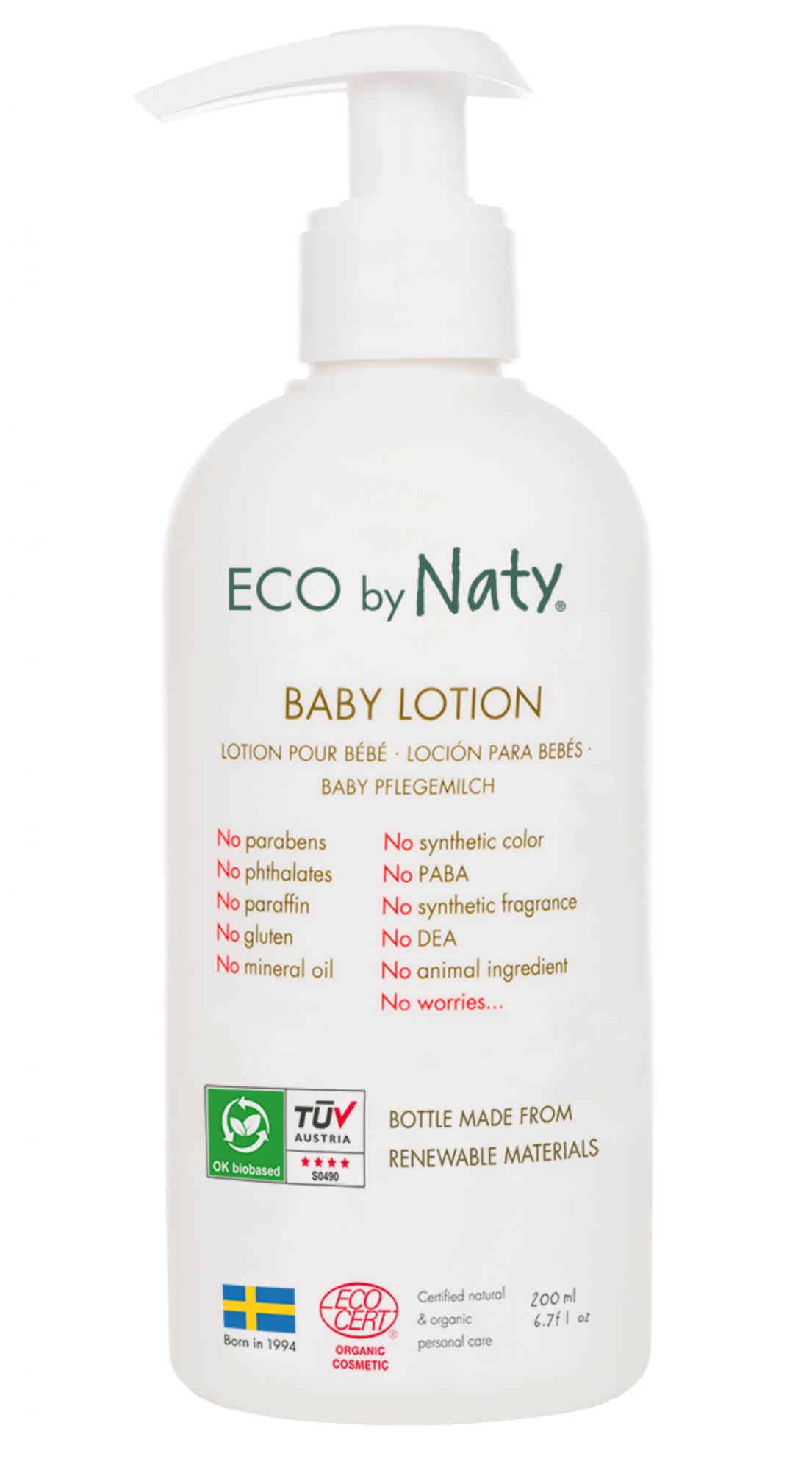 Naty Dětské tělové mléko BIO (200 ml) - s bio aloe vera a olivovým olejem Naty