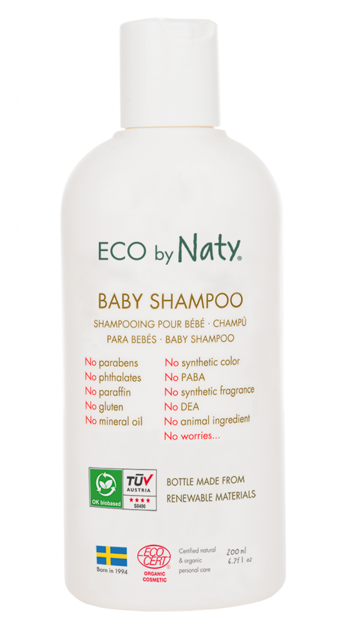 Naty Dětský šampon BIO (200 ml) - s bio aloe vera a kokosovým olejem Naty