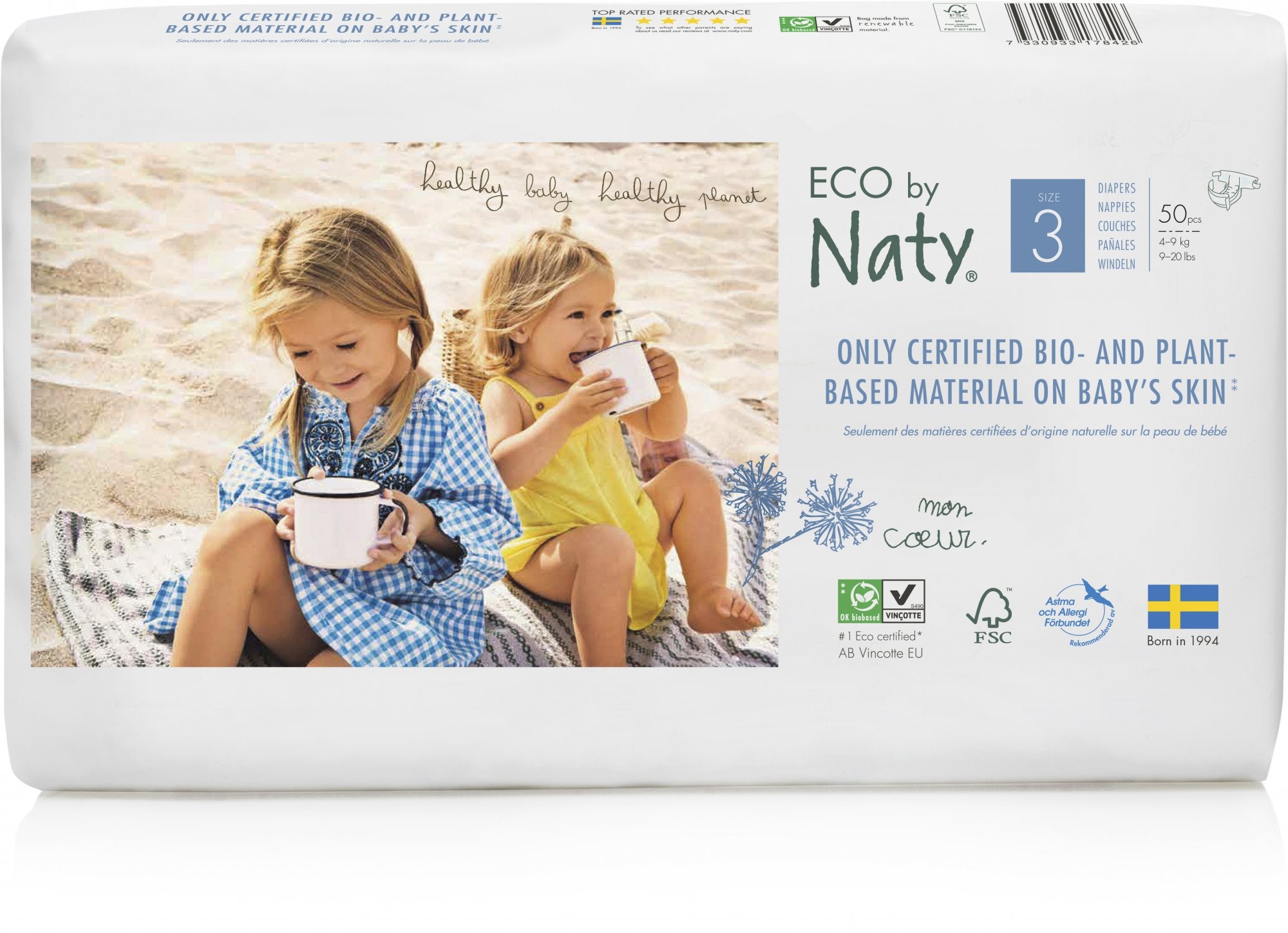 Naty Ekoplenky Midi 3 (4 - 9 kg) Economy pack 50 ks - z 55-60 % rozložitelné Naty