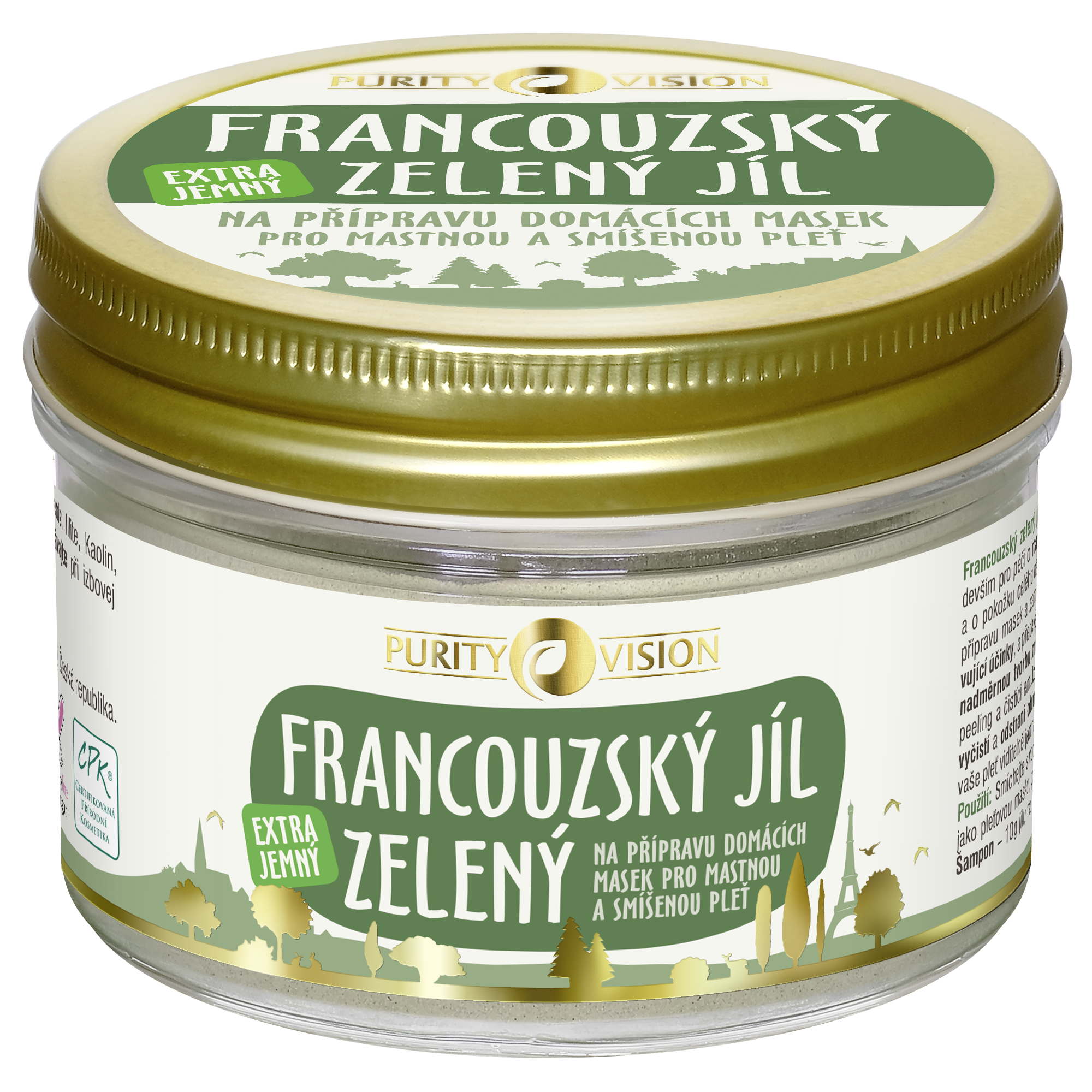 Purity Vision Francouzský zelený jíl (150 g) - ideální pro mastnou a smíšenou pleť Purity Vision