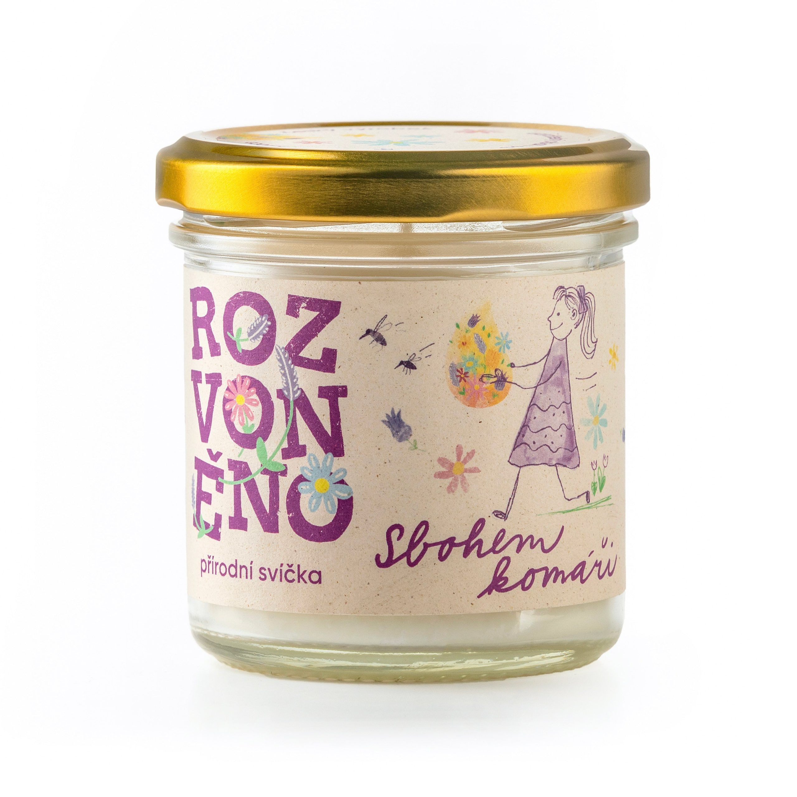 Rozvoněno Vonná svíčka - Sbohem komáři (130 ml) - s levandulí a citronovou trávou Rozvoněno