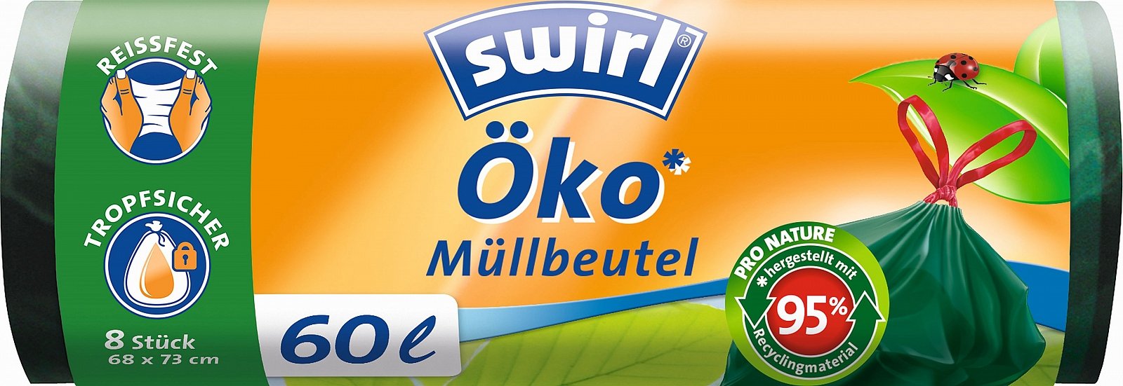 Swirl Eko Zatahovací pytle (8 ks) - 60 l - z 95 % z recyklovaných materiálů Swirl