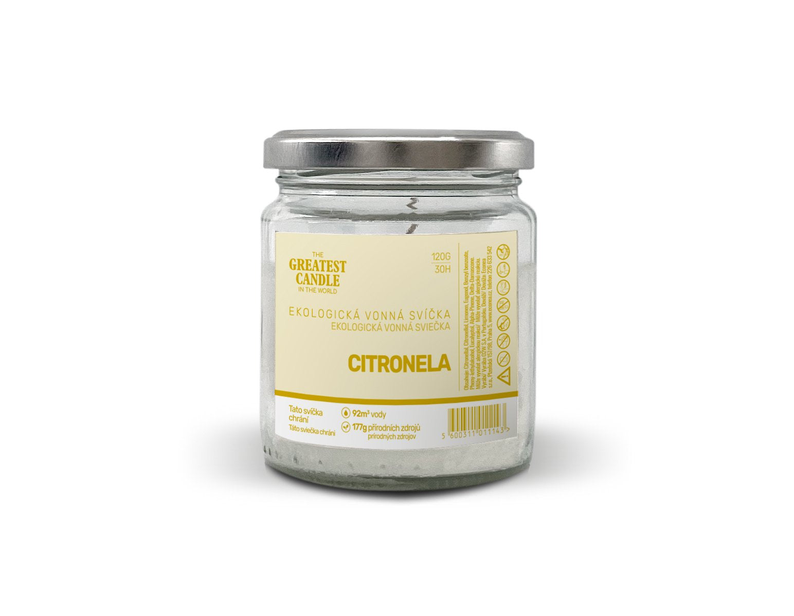 The Greatest Candle Zero-waste svíčka ve skle (120 g) - citronela - vydrží hořet cca 30 hodin The Greatest Candle in the World